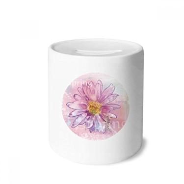 Imagem de DIYthinker Caixa de moedas de cerâmica com flor de crisântemo rosa em aquarela para presente de cofrinho