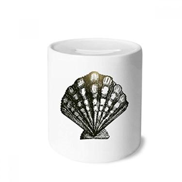 Imagem de DIYthinker Caixa de moedas de cerâmica com ilustração preta da vida marinha da Scallop para presente de cofrinho