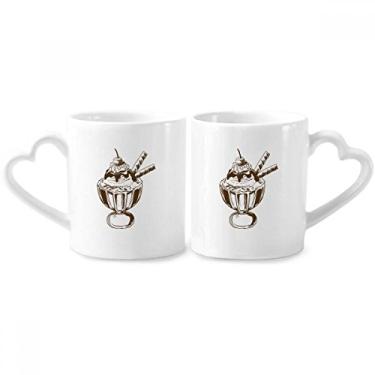 Imagem de Conjunto de canecas de porcelana para casais de sorvete de chocolate cereja com alça de coração