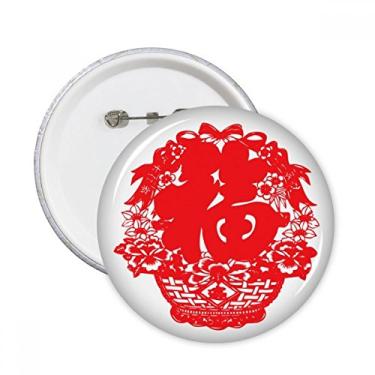 Imagem de Lanterna chinesa vermelha padrão tradicional pinos redondos distintivo decoração roupas 5 peças presente