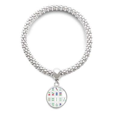 Imagem de DIYthinker Pulseira de prata com pingente de prata do jogo de xadrez Mahjong da Cultura chinesa bracelete ajustável
