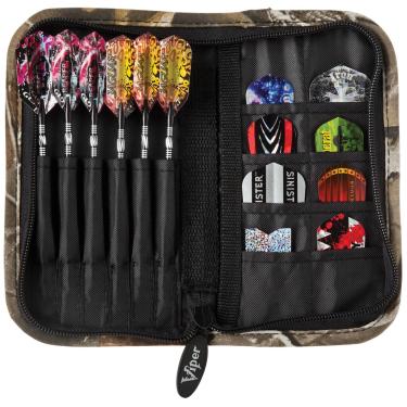 Imagem de Casemaster Capa de dardos de nylon de luxo para dardos de aço e ponta macia, comporta 6 dardos e possui 8 bolsos para acessórios como voos, eixos e pontas