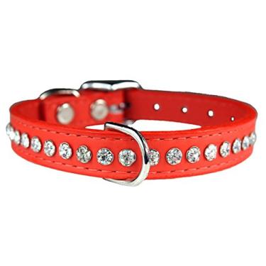 Imagem de OmniPet Coleira de couro de cristal para cães, couro de grão sólido laranja, serve para pescoço de 29,2 a 34,3 cm