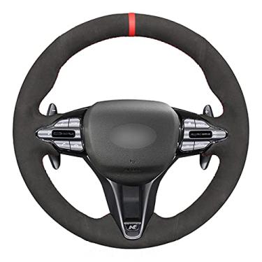 Imagem de Capa de volante de carro em couro preto e antiderrapante costurada à mão, adequada para Hyundai i30 N 2018-2020 Veloster N 2019 a 2021