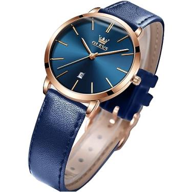 Imagem de Relógios de pulso femininos OLEVS, pulseira de couro, à prova d'água, fino, minimalista, casual, simples, formal, quartzo analógico, com calendário de data, Clássico