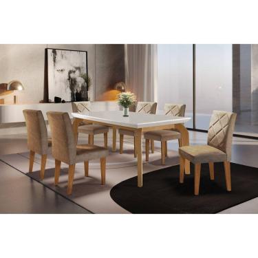 Imagem de Conjunto para Sala de Jantar Mesa Dublin 180cm Tampo MDF Canto Reto com 6 Cadeiras Irlanda Rufato Animalle Chocolate/Off White/Imbuia