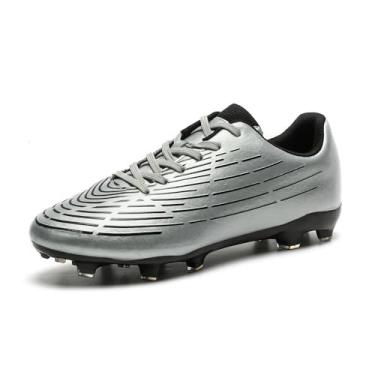 Imagem de BETOOSEN Chuteiras de futebol masculinas para uso ao ar livre, terreno firme, tênis de treinamento de futebol de futsal, Prata, 45