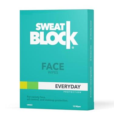 Imagem de SweatBlock Lenços faciais antitranspirantes para homens e mulheres – 15 unidades – Ajuda a controlar a pele oleosa, reduz o brilho e a transpiração facial – clinicamente testado – vitamina E