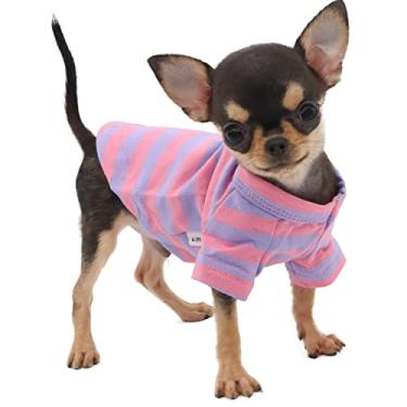Imagem de LOPHIPETS Camiseta listrada 100% algodão respirável para cães pequenos xícara de chá chihuahua yorkie roupas de cachorro - tiras roxas e rosas/PPP