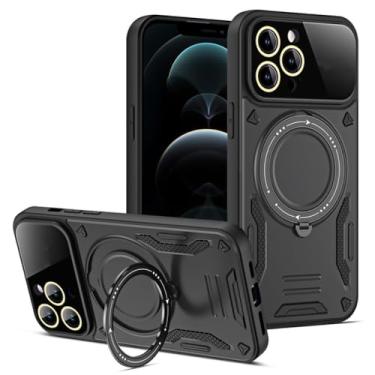Imagem de Capa de telefone magnética luxuosa com suporte giratório de 360 ° para iPhone 11 14 12 13 Pro Max para Samsung S23Ultra Plus Capa de proteção de armadura, preta, para iPhone 12 Pro