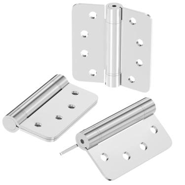 Imagem de Dobradiças, pacote com 3 dobradiças de porta de fechamento automático, dobradiças de aço inoxidável 304, dobradiças pesadas com mola de 10,16 cm, com raio de 5/20.3 cm, dobradiças de porta externas,