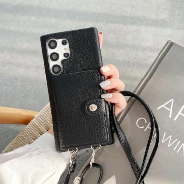 Imagem de Capa de telefone crossbody de couro para Samsung Galaxy S23 FE S24 Ultra S22 S21 Plus A55 A15 A25 A35 A14 A24 A34 A54 Suporte de cartão carteira, preto, para Galaxy S22