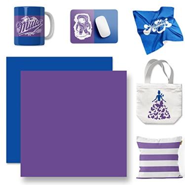 Imagem de WOWOCUT Folhas de tinta de transferência infusíveis, papel de transferência de calor de cor sólida azul lago e roxo pacote com 2 pacotes, folha de sublimação de 30,5 cm x 30,5 cm para máquina Cricut camiseta DIY para meninas, canecas, sacola de lona