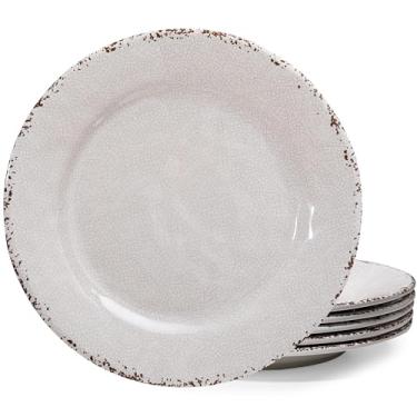 Imagem de ZAROCRUS Conjunto de pratos de jantar de melamina branca vintage clássico, conjunto de pratos de cozinha redondos leves de 28 cm para salada, macarrão – trailer inquebrável, pratos de servir para