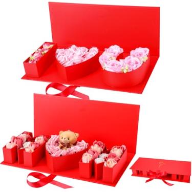 Imagem de Gilprop Pacote com 2 caixas de presente de aniversário para mãe, "I Love You", "Mom", caixa vazia de papelão, papel preenchível, flor, chocolate, embalagem para nova mãe, aniversário, Natal, Ação de