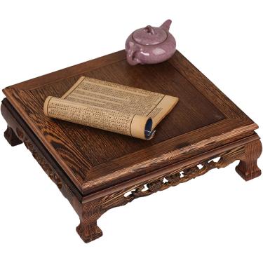 Imagem de Mesa Puja quadrada Pequena Mesa de Santuário de Madeira Maciça Meditação Yoga Altar Mesa Prateleira Esculpida à Mão Mini Mesa de Chá Mesa Baixa Japonesa Para Piso Decoração Espiritual Pessoa
