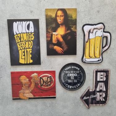 Imagem de Kit com 6 placas decorativas em MDF - Churrasco - Bebidas - Cerveja