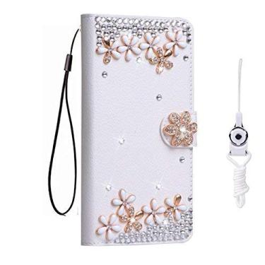 Imagem de Capa para LG K40, para LG K12 Plus/X4 2019, carteira de couro brilhante, capa protetora para celular e alça de pescoço [suporte] [compartimentos para cartões] [fecho magnético] para LG K40 (cinco