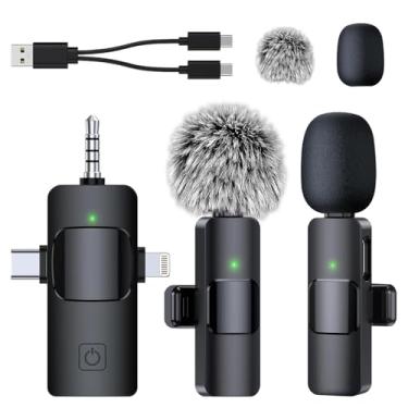 Imagem de SmaFun Microfone Lavalier 3 em 1 sem fio – Mini microfone com cancelamento de ruído inteligente para iPhone, iPad, Android, microfone de lapela com 6 horas de gravação para vlogging, YouTube,