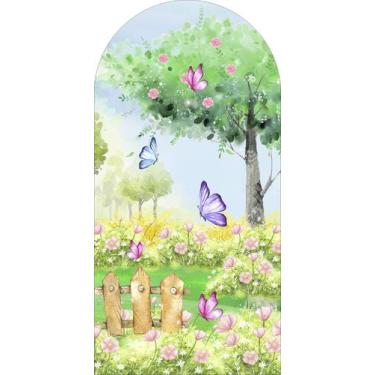 Imagem de Painel Sublimado Vertical Romano Jardim Aquarela Borboletas - 080x180c