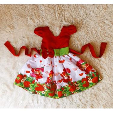 Imagem de Vestido Menina Infantil Temático Simples Moranguinho RF02 Laço Verde -