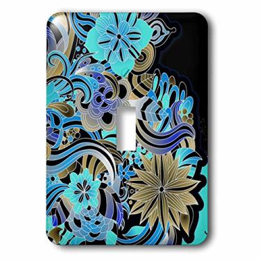 Imagem de 3dRose lsp_78111_1 Azul brilhante, Turquesa e Cor Bronzeada Estilo Flores Gráficas Design Único Interruptor Alternante, Multicolorido