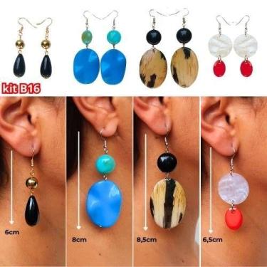 Imagem de 8 unidades de brincos Kit  com 4 pares de brincos feminino em diversos