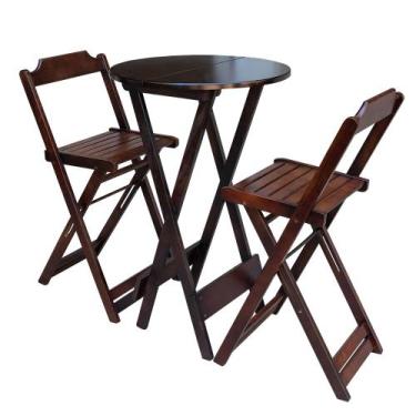Imagem de Jogo de Mesa Bistrô de Madeira com 2 Cadeiras Dobravel Ideal para Bar 