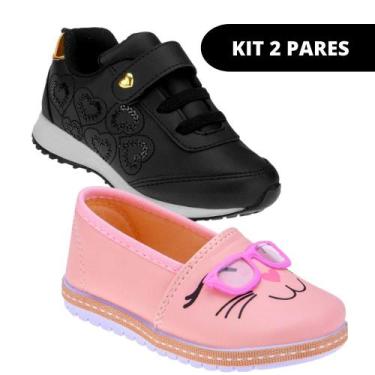 Imagem de Kit 2 Pares Sapato e Sapatilha  Feminina Infantil Menina - Club Happy,