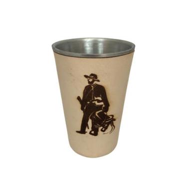 Imagem de Copo cuia tereré redondo de couro legítimo bovino 200ml - Estilo Cowbo