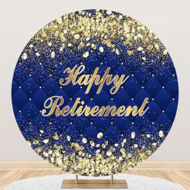 Imagem de DORCEV 2,2 x 2,2 m azul brilhante feliz aposentadoria capa de fundo redondo azul dourado glitter festa círculo capa de fundo dourado lantejoulas diamantes losango textura fundo retrato estúdio