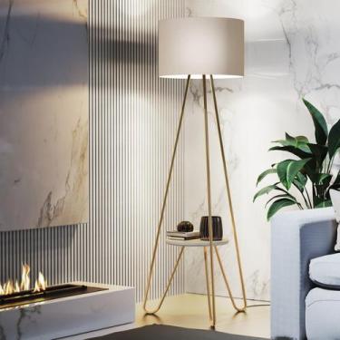 Imagem de abajur de chão de sala decoração aconchegante pés de metal dourado pra