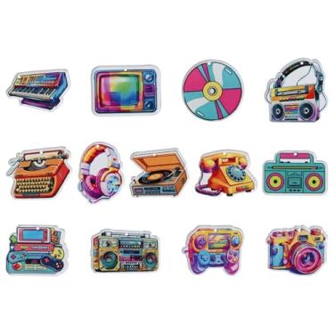 Imagem de DanLingJewelry Amuletos de música acrílica opaca, 26 peças, amuletos coloridos de música, mechine, berloques vintage retrô de rádio para telefone para joias DIY artesanato suprimentos, Metal não