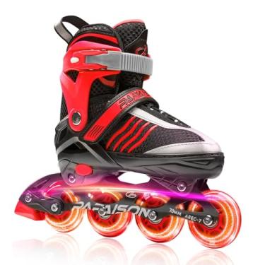 Imagem de PAPAISON Lâminas de rolo ajustáveis para meninos de 4 a 12 anos, patins em linha para meninas e crianças com rodas de iluminação completa, patins iluminadores ao ar livre para crianças, adolescentes e mulheres