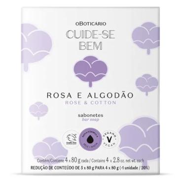 Imagem de Sabonetes Cuide-se Bem Rosa e Algodão, 4 x 80 g, Veganos