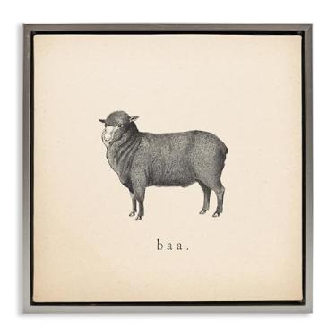 Imagem de Stupell Industries Tela flutuante emoldurada Baa Farm Sheep Sounds Design de arte de parede por Wild Apple Portfolio, moldura flutuante cinza, 45,7 x 45,7 cm