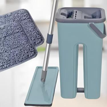 Imagem de Esfregão de Limpeza Rodo Mop E Balde Lava e Seca Profissional Com 2 Refis de Microfibra, com Dois Compartimentos de 5 litros Cada Mop Flat Limpa Esteriliza Vassoura e Rodo 360º