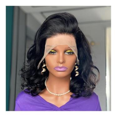 Imagem de JHXIN 200% Density Bouncy Curl Human Hair Wig 230g 16 Inch Natural Black 13 * 4 Lace Frontal Wig