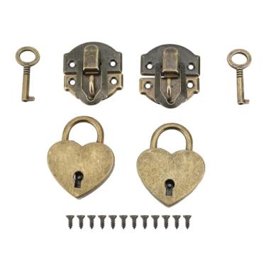 Imagem de 2pcs Cadequim de Coração Vintage, Liga de Zinco HASP CLASP Antique Trava para Caixa de Madeira HASP Tecla de Conjunto de Cadeado Incluiu Solução de Segurança Completa (Cobre)