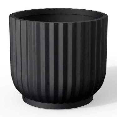 Imagem de Kante Vaso redondo, vasos grandes de concreto de 35 cm de diâmetro com orifício de drenagem e plugue de borracha, decoração moderna para plantas internas e externas, flor, preto