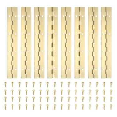 Imagem de PATIKIL Dobradiça de piano de 20 x 3 cm, dobradiça contínua de aço inoxidável 304 8 pld com furos para porta de portão de piano, caixa de armazenamento de madeira, barco, armário, dourado