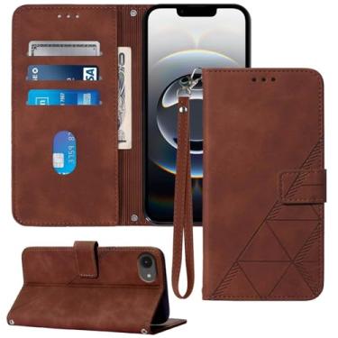 Imagem de Moment Dextrad Capa carteira para iPhone SE 2025, compartimentos para cartão, alça de pulso, proteção interna de telefone TPU, capa flip de couro PU (marrom)