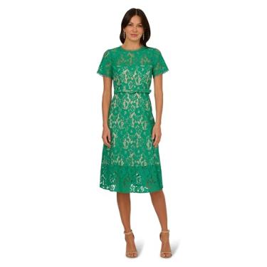 Imagem de Adrianna Papell Vestido midi feminino com saia macia de renda, Verde botânico, 40