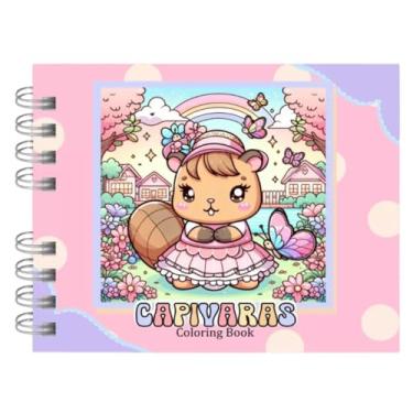 Imagem de Caderno Para Pintar Capivaras Capa Dura Holográfica 50 Folhas A5 180Gramatura Com Folha De Acetato Desenhos Infantil para Crianças