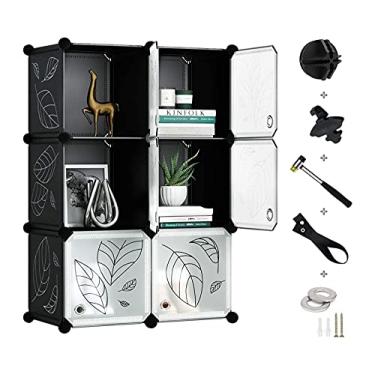 Imagem de Divisória flutuante organizador de armazenamento de cubo de plástico modular de 12 cubos com portas prateleira de armazenamento para quarto, sala de estar, prateleira de escritório (cor: preto