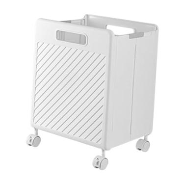 Imagem de IEUDNS Cesto de roupa dobrável, cesto de roupa suja com rodas e alças, organizador de brinquedos para quarto, armazenamento de lavagem, Branco