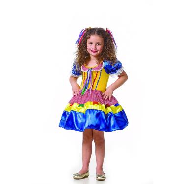 Imagem de Vestido Junino Infantil Amarelo Azul Festa Caipira Quadrilha