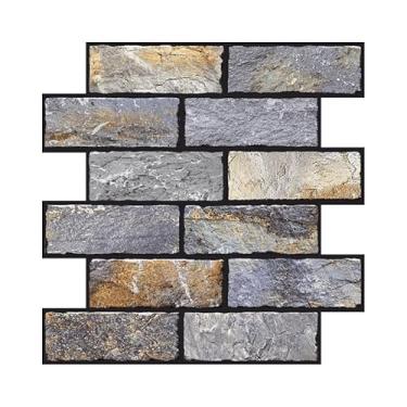 Imagem de 10 peças de 30 cm L x 30 cm C de cloreto de polivinila (PVC) para destacar e colar azulejo de metrô, papel de parede de tijolo de pedra ardósia