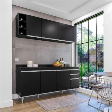 Imagem de Conjunto Balcão de Cozinha com Tampo Apex Armário Aéreo MDP/BP Preto G