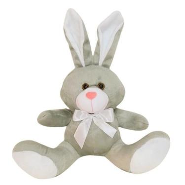 Imagem de Coelho de Pelúcia Velboa 30cm Laço Macio Fofo Perfeito  para  Presente